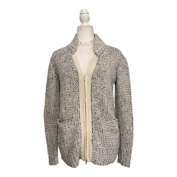 3.1 PHILLIP LIM Double Collar V-Neck Marled Yarn Wool Blend Cardigan chunky knit - Picture 8 of 16